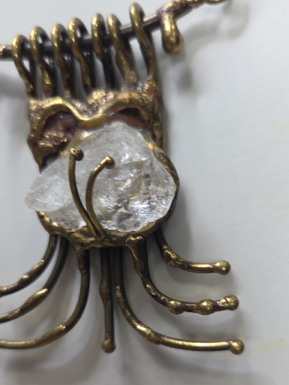 Brutalist Artisan Handmade Statement Necklace with Clear Raw Crystal Pendant - Picture 5 of 9